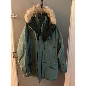 vintage men snow goose down filled parka coat size m in khaki green